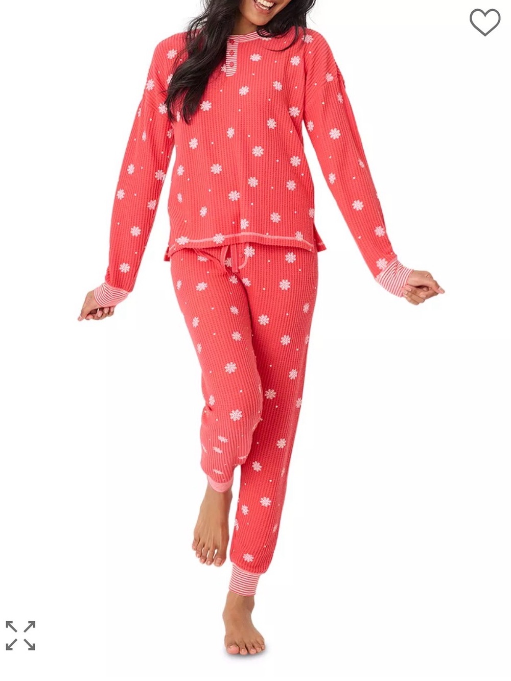 PJ Salvage Coral Pink Snowflake Waffle-Knit Pajama Set